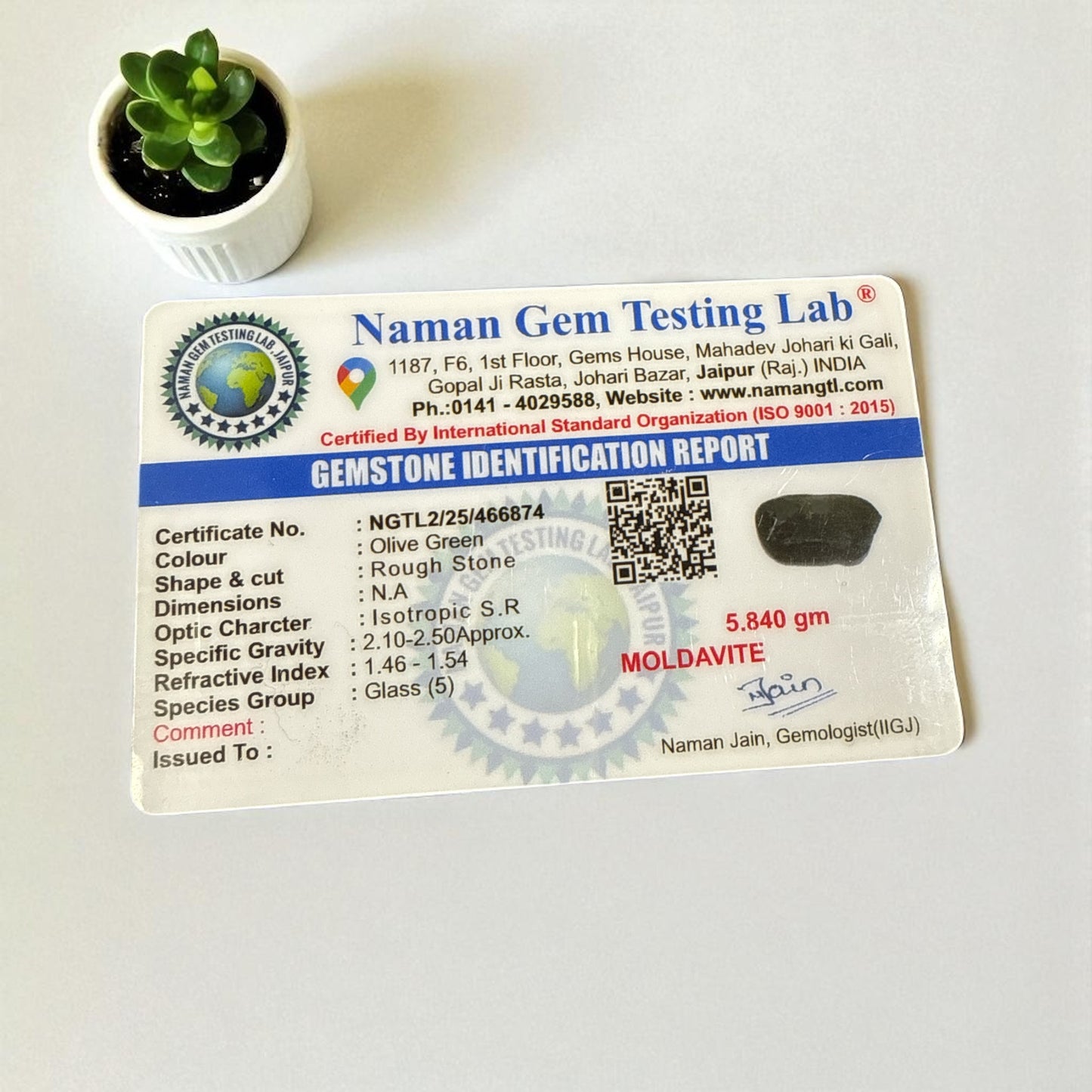 Moldavite (Olive Green) 5.840 gms N376