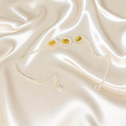 Natural Sapphire (Yellow) with silver Chain Bracelet N372