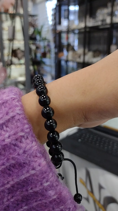 Black Tourmaline Bracelet Grade Natural Chakra Crystal Jewelry 8mm ( Free Shipping )